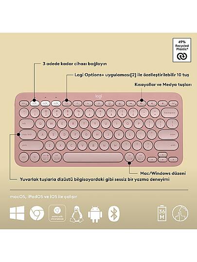 K380S Pebble Keys 2 Bluetooth Pembe Klavye - 6