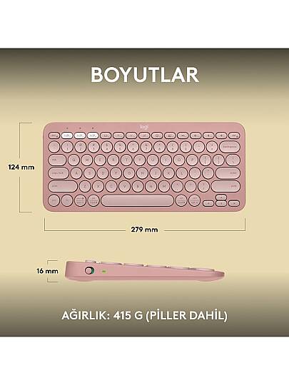 K380S Pebble Keys 2 Bluetooth Pembe Klavye - 9