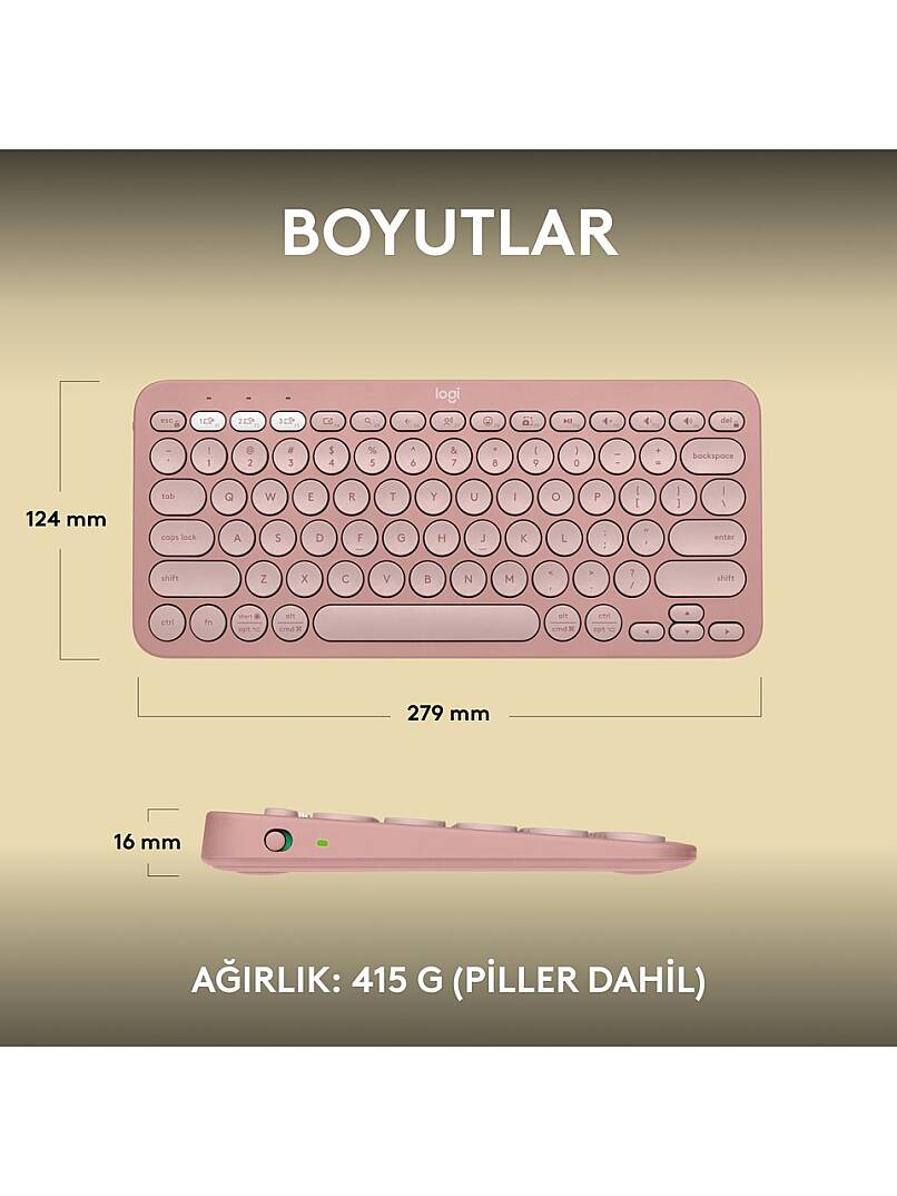 K380S Pebble Keys 2 Bluetooth Pembe Klavye - 9