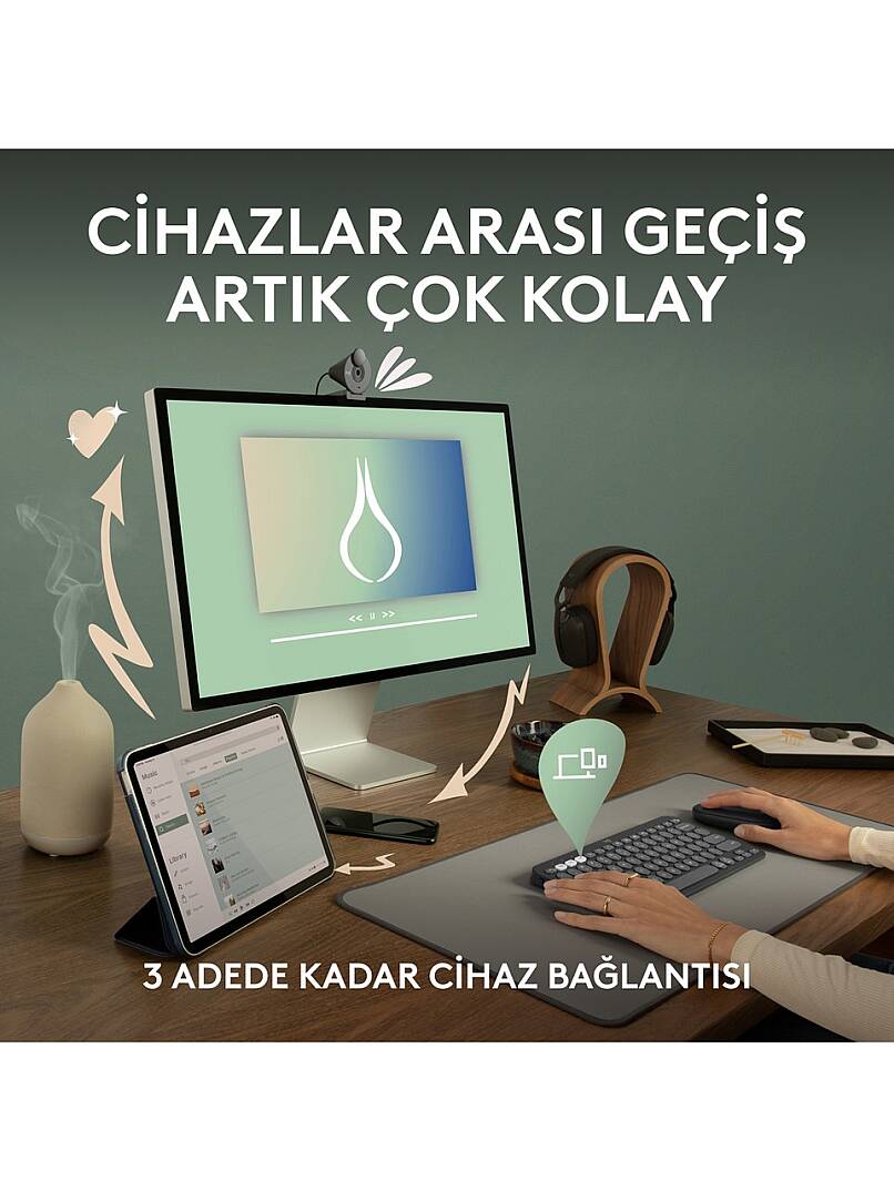K380s Pebble Keys 2 Çoklu Cihaz Özellikli Bluetooth Türkçe Q Klavye - Beyaz - 3
