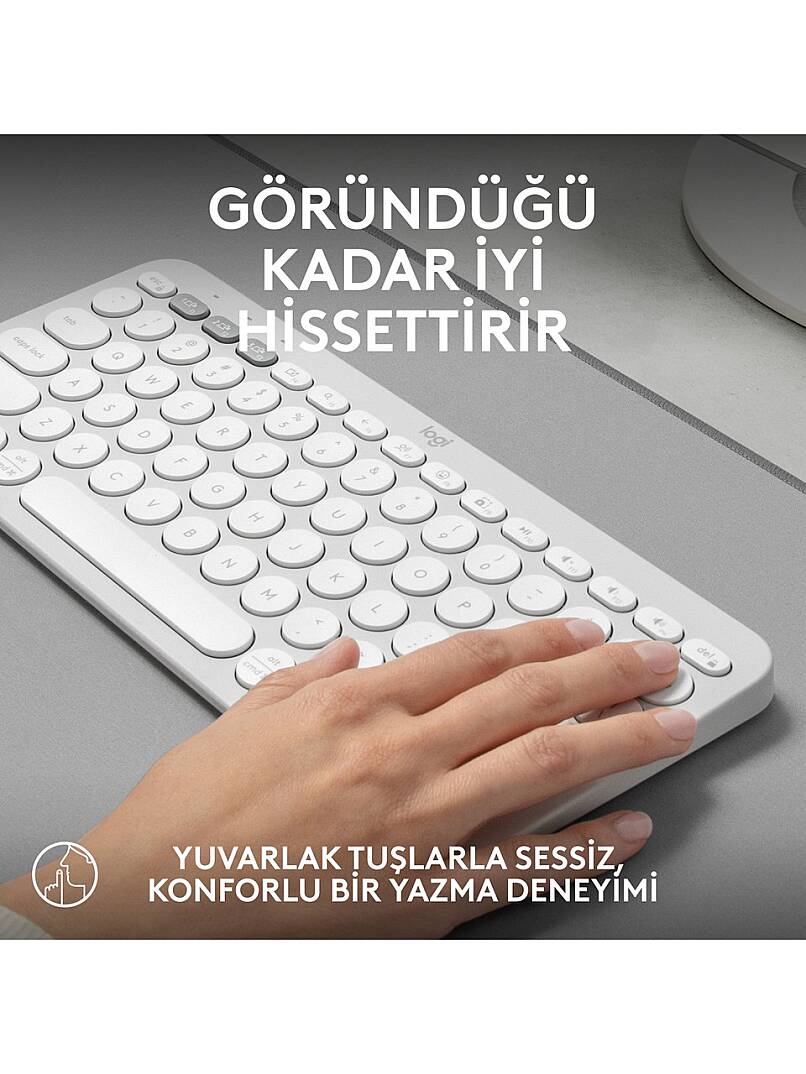 K380s Pebble Keys 2 Çoklu Cihaz Özellikli Bluetooth Türkçe Q Klavye - Beyaz - 5
