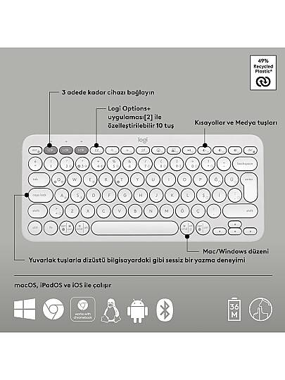 K380s Pebble Keys 2 Çoklu Cihaz Özellikli Bluetooth Türkçe Q Klavye - Beyaz - 6