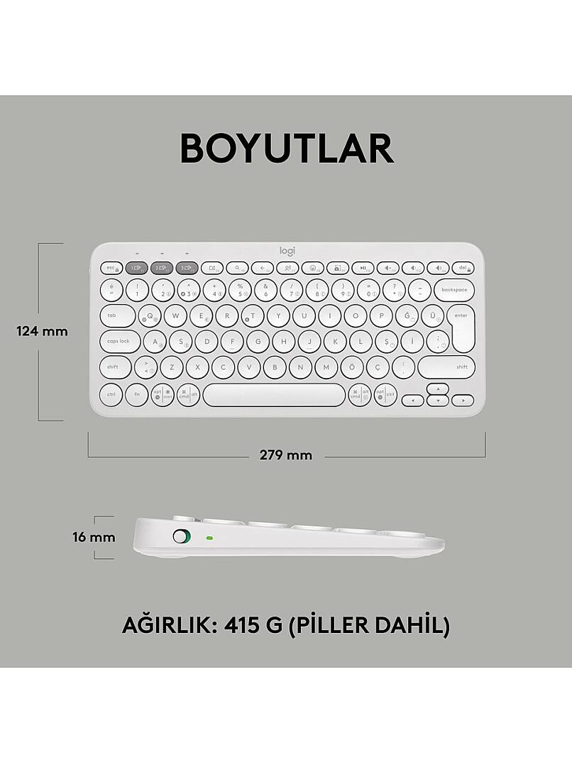 K380s Pebble Keys 2 Çoklu Cihaz Özellikli Bluetooth Türkçe Q Klavye - Beyaz - 9
