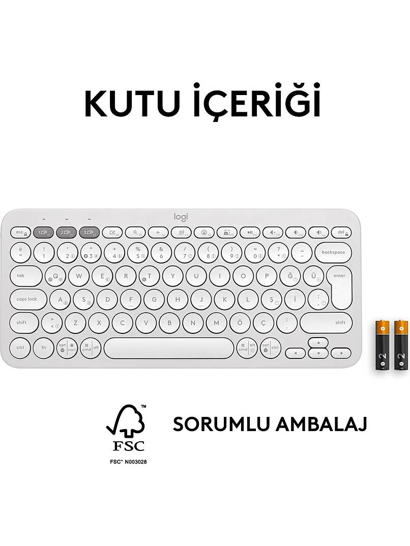 K380s Pebble Keys 2 Çoklu Cihaz Özellikli Bluetooth Türkçe Q Klavye - Beyaz - 10