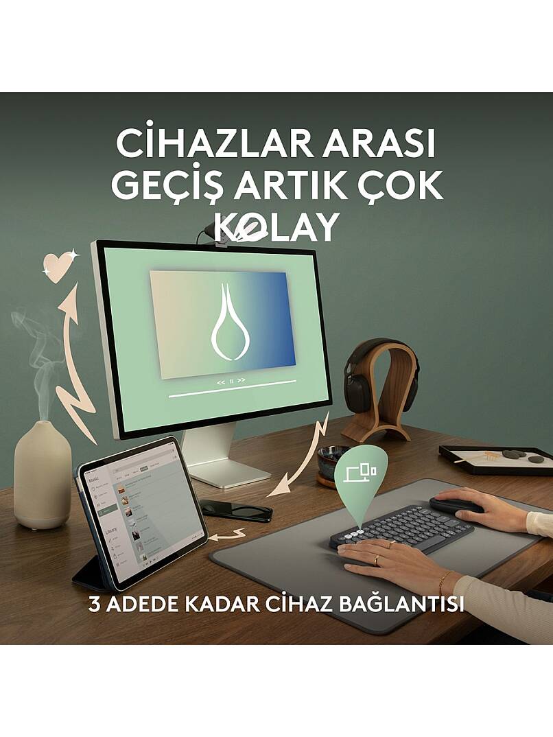 K380s Pebble Keys 2 Çoklu Cihaz Özellikli Bluetooth Türkçe Q Klavye - Siyah - 3