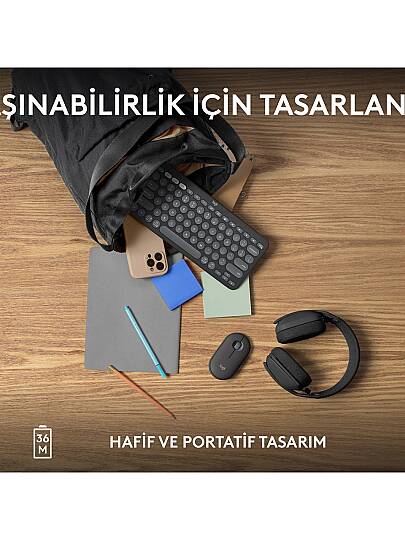 K380s Pebble Keys 2 Çoklu Cihaz Özellikli Bluetooth Türkçe Q Klavye - Siyah - 8
