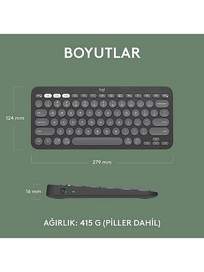 K380s Pebble Keys 2 Çoklu Cihaz Özellikli Bluetooth Türkçe Q Klavye - Siyah - 9