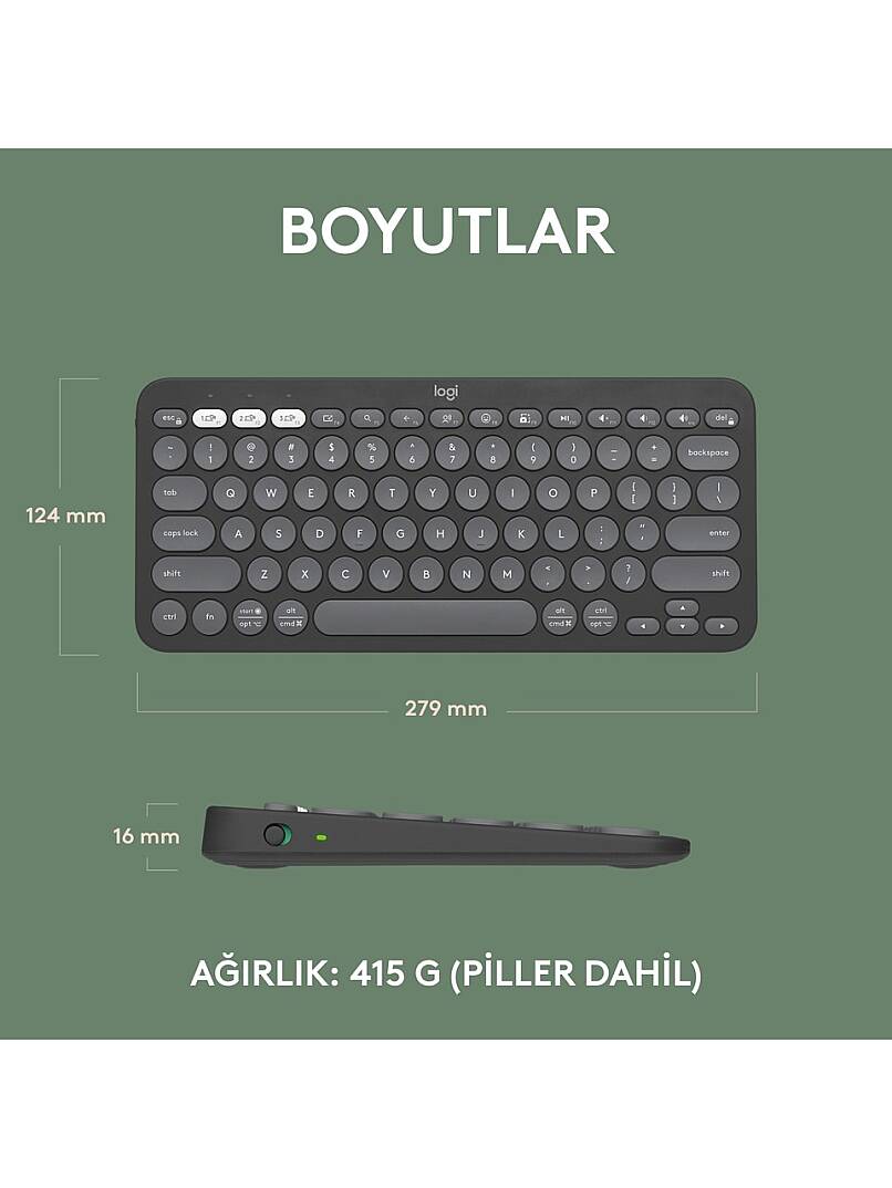 K380s Pebble Keys 2 Çoklu Cihaz Özellikli Bluetooth Türkçe Q Klavye - Siyah - 9