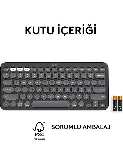 K380s Pebble Keys 2 Çoklu Cihaz Özellikli Bluetooth Türkçe Q Klavye - Siyah - 10