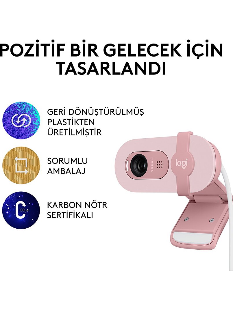 BRIO 100 Full HD 1080p Gizlilik Kapaklı Mikrofonlu Web Kamerası - Pembe - 9