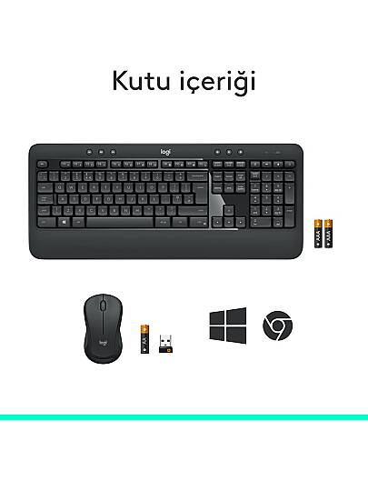 MK540 ADVANCED Kablosuz Türkçe Klavye Mouse Seti - Siyah - 9