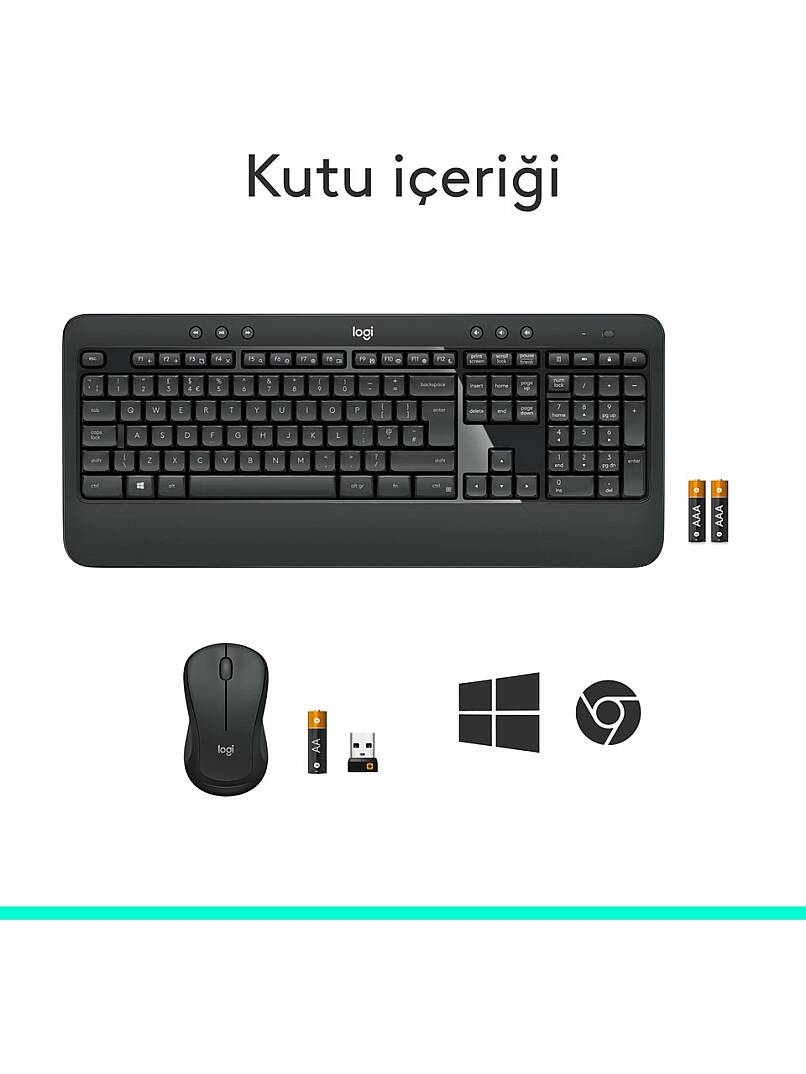 MK540 ADVANCED Kablosuz Türkçe Klavye Mouse Seti - Siyah - 9