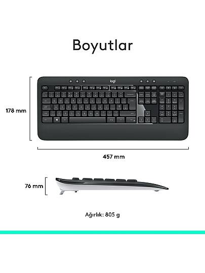 MK540 ADVANCED Kablosuz Türkçe Klavye Mouse Seti - Siyah - 5