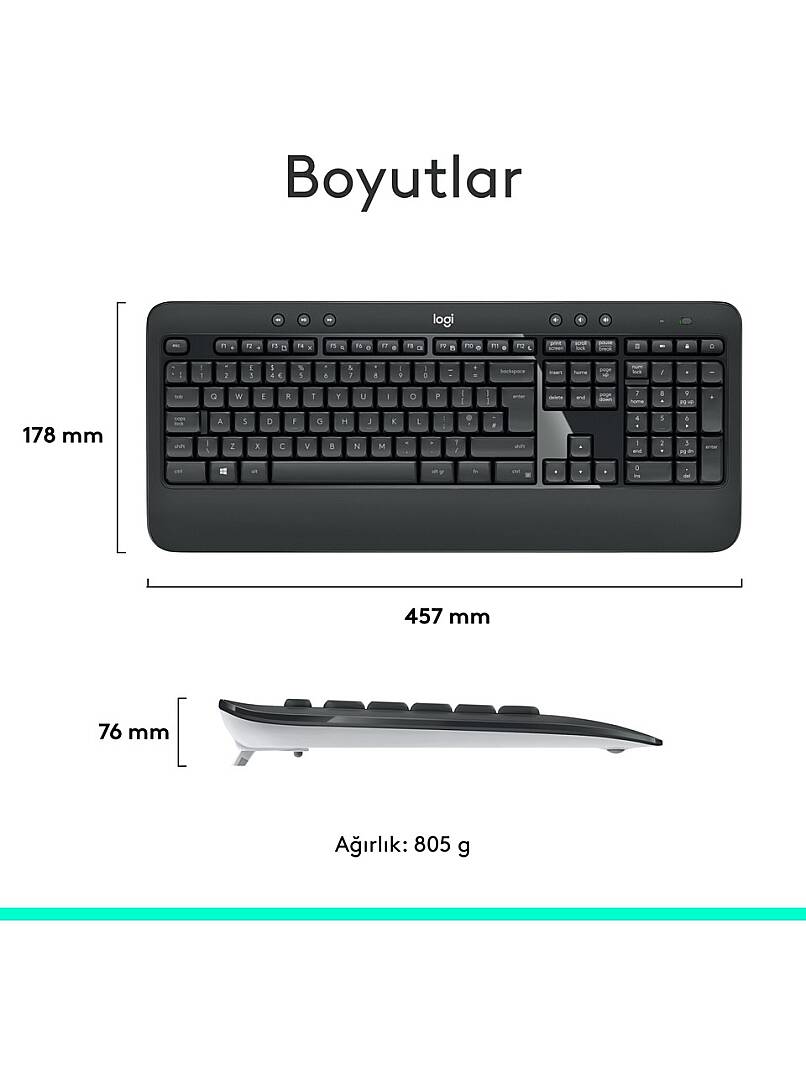 MK540 ADVANCED Kablosuz Türkçe Klavye Mouse Seti - Siyah - 5