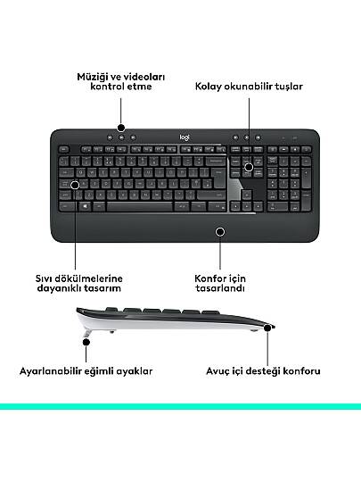 MK540 ADVANCED Kablosuz Türkçe Klavye Mouse Seti - Siyah - 10