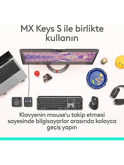 MX Master 4 Dokunsal Geri Bildirim Özellikli 8000 DPI Optik Sensörlü Sessiz Kablosuz Bluetooth Mouse, Koyu Gri (2)