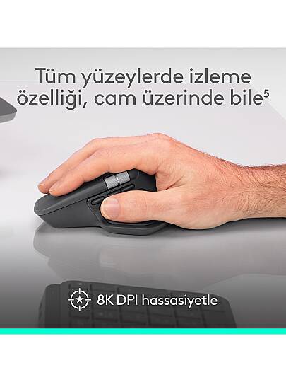 MX Master 4 Dokunsal Geri Bildirim Özellikli 8000 DPI Optik Sensörlü Sessiz Kablosuz Bluetooth Mouse, Koyu Gri - 3