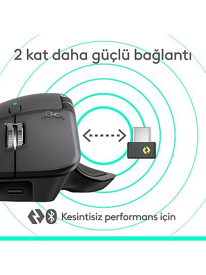 MX Master 4 Dokunsal Geri Bildirim Özellikli 8000 DPI Optik Sensörlü Sessiz Kablosuz Bluetooth Mouse, Koyu Gri - 4