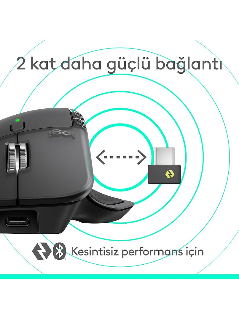 MX Master 4 Dokunsal Geri Bildirim Özellikli 8000 DPI Optik Sensörlü Sessiz Kablosuz Bluetooth Mouse, Koyu Gri - 4