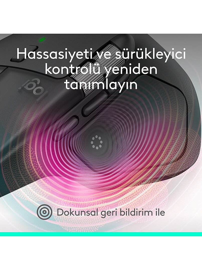 MX Master 4 Dokunsal Geri Bildirim Özellikli 8000 DPI Optik Sensörlü Sessiz Kablosuz Bluetooth Mouse, Koyu Gri - 8