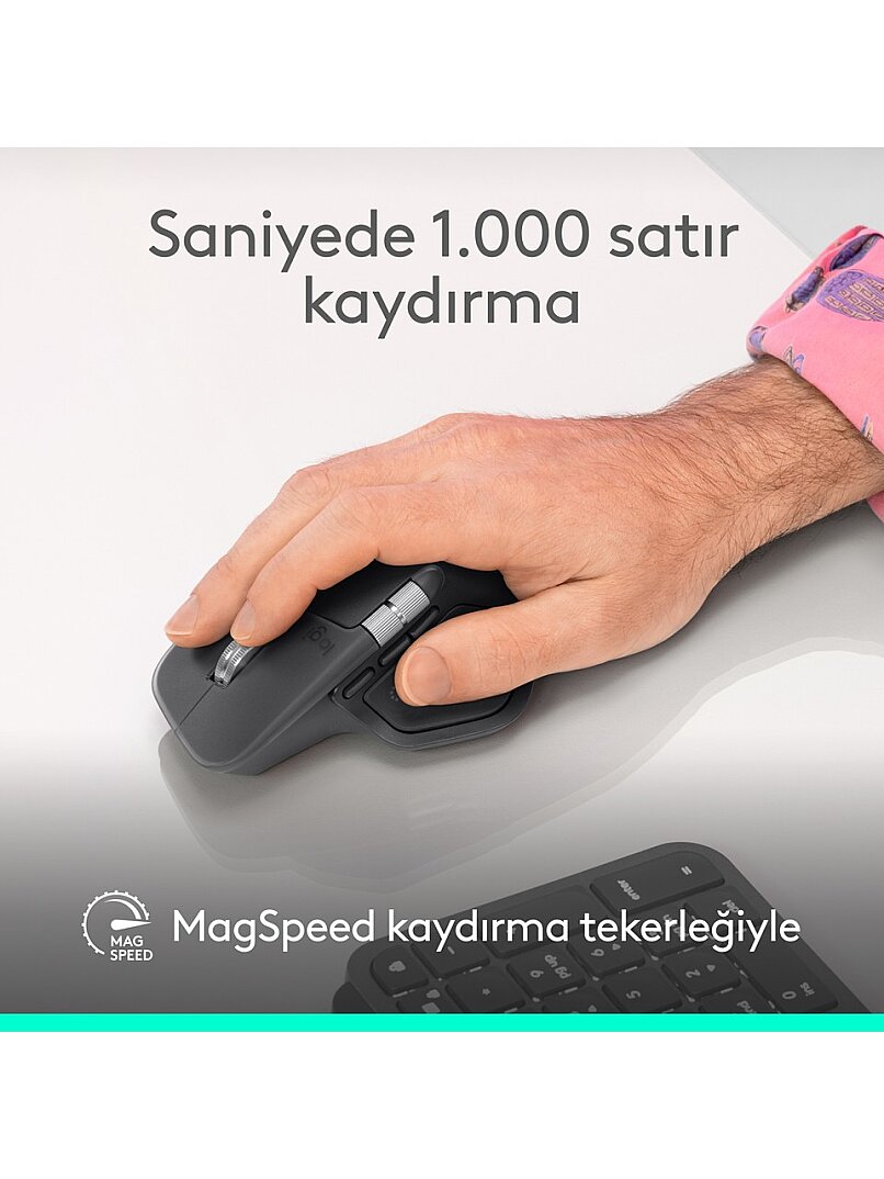 MX Master 4 Dokunsal Geri Bildirim Özellikli 8000 DPI Optik Sensörlü Sessiz Kablosuz Bluetooth Mouse, Koyu Gri - 11