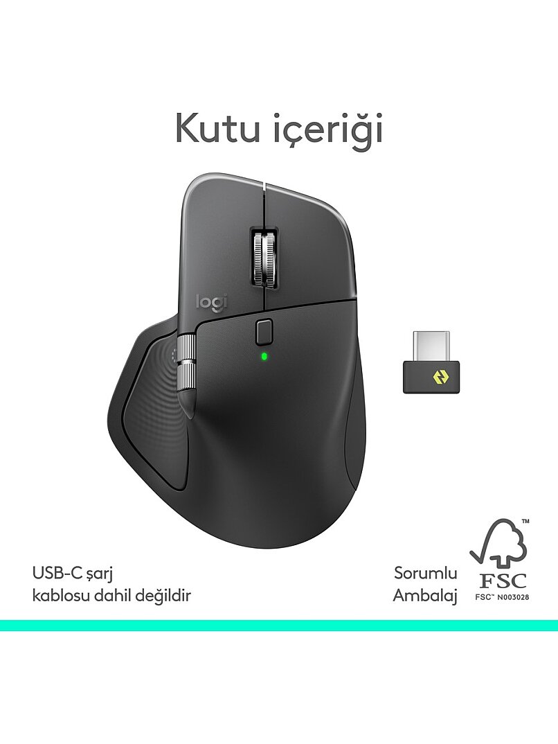 MX Master 4 Dokunsal Geri Bildirim Özellikli 8000 DPI Optik Sensörlü Sessiz Kablosuz Bluetooth Mouse, Koyu Gri - 12